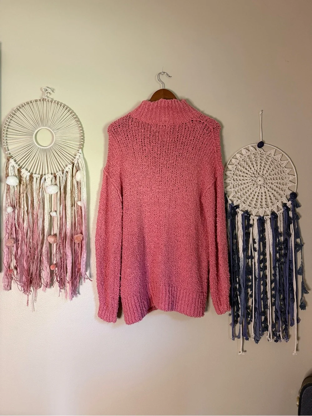 Anthropologie The Need It Oversized Mock Neck Sweater Loose Knit in Rose Size XS
